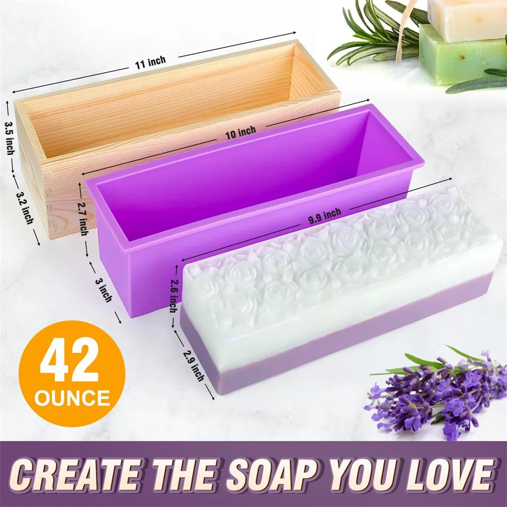 Rectangular Handmade Soap Molds Kit with Cutter DIY 42 Oz Flexible Silicone Wooden Box Soap Mold Mermaid Fish Tail Mold Gifts