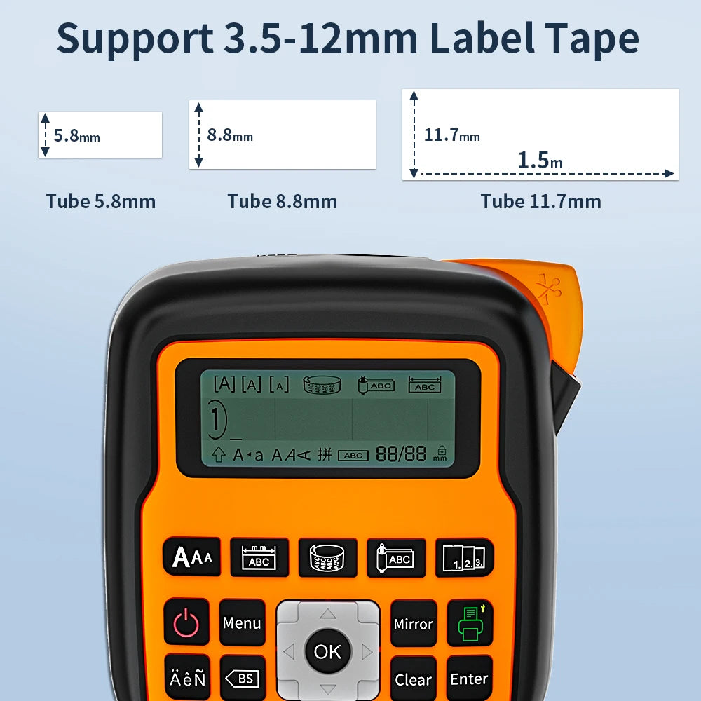 E1000PRO Tube Label Printer Sticker Label Printer & Label Tape 12mm Compatible for Brother Ptouch Label Machine TZe-231 HSe-231