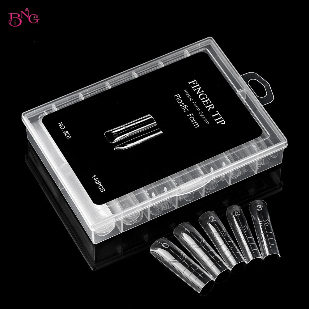 BNG 140Pcs Poly Extension Gel Dual Nail Forms Square Clear Nail Forms Full Cover Nail Molds 14 Sizes