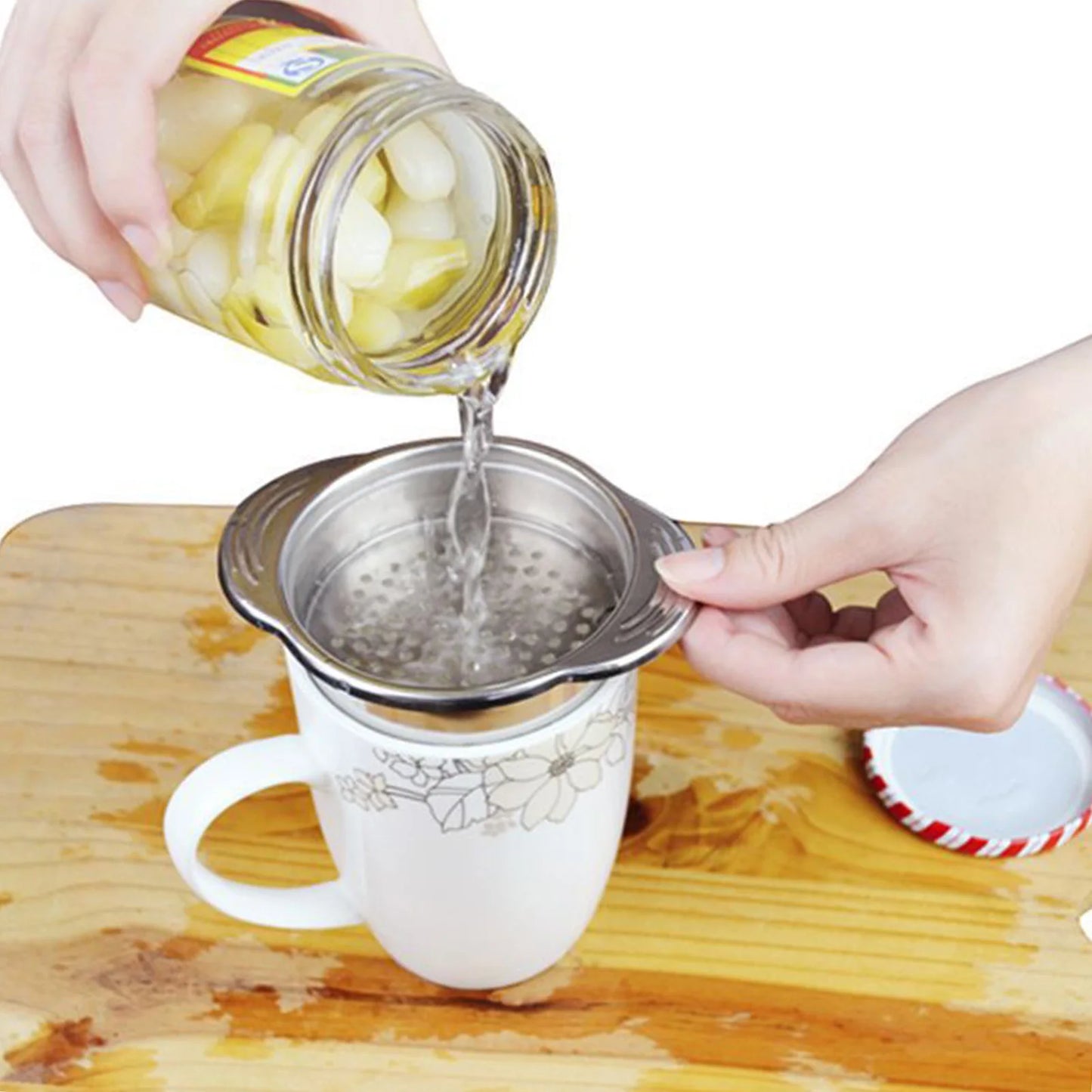 1pcs Stainless Steel Can Colander Sieve Tuna Press Lid Oil Drainer Remover Suitable for Beans Vegetables Fruit Tuna