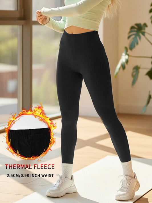 Thermal yoga leggings fleece lining. Women's Low Rise design ideal for winter running workouts and staying warm in cold climates