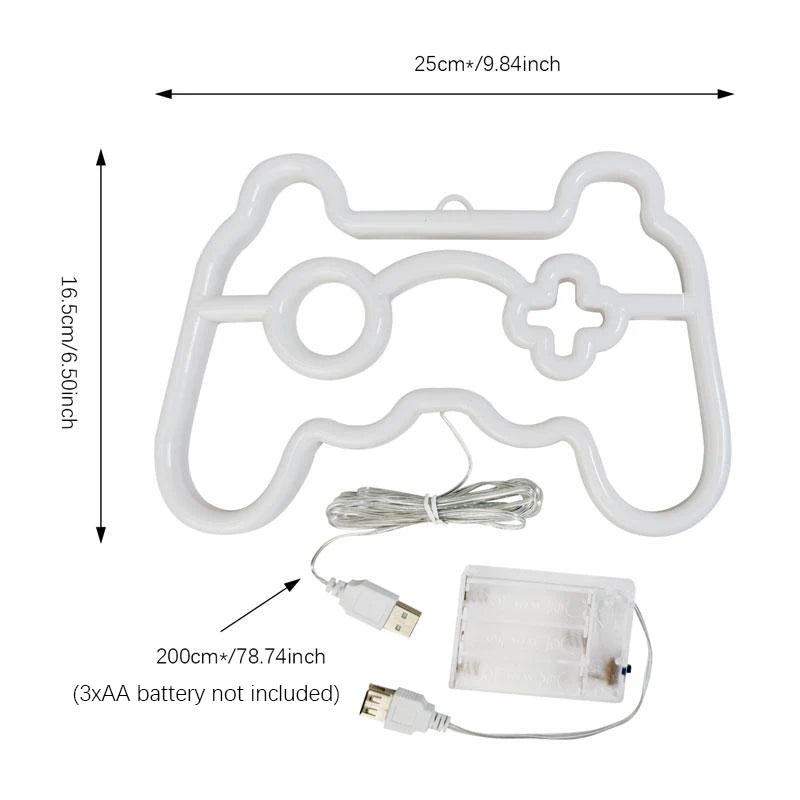 LED Game Controller Neon Sign Shatterproof PVC Material Operated Ambient Lighting for Game Room Streaming Background Holiday