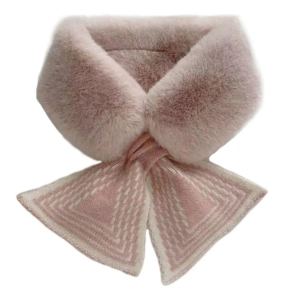 Fashion Accessory Solid Color Winter Neck Warmer Thicken Neck Warmer Cross Collar Scarf Faux Rabbit Fur Scarf for Women Girls