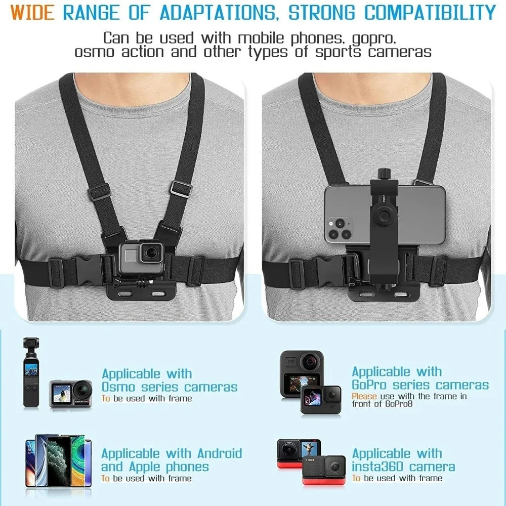 6in1 Action Camera Accessories Kit Head Strap Chest Strap Mount Adjustable Holder for Action 6 5Pro GoPro DJI Smartphone Bracket