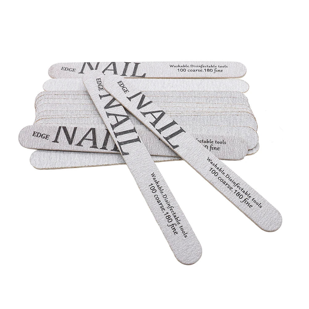 50pcs Wooden Nail File Buffer 100/180 Double Side Nail Files Grey Sandpaper Nail Sanding Grinding Gel Nail Polish Manicure Tool