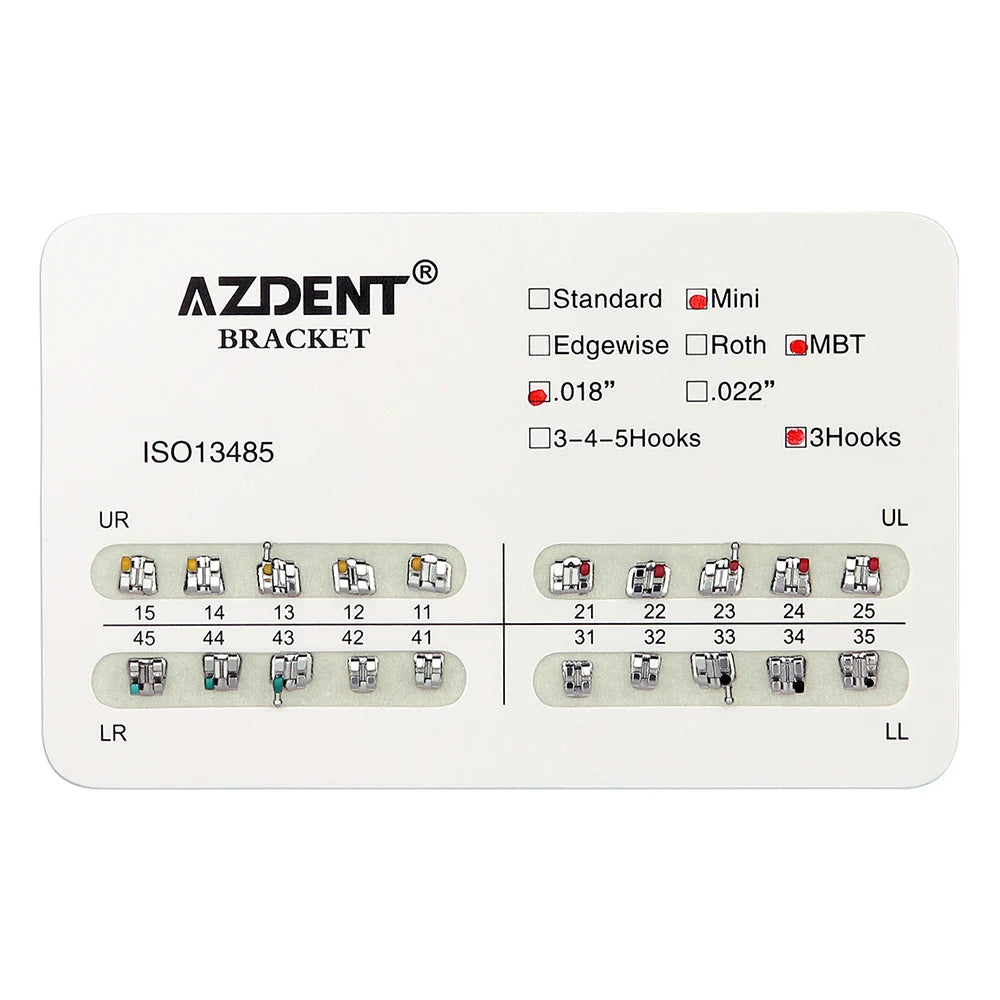 1pack AZDENT Dental Orthodontic Brackets  Mini / Standard Roth / MBT / Edgewise 022/018 Slot Hook 3/345