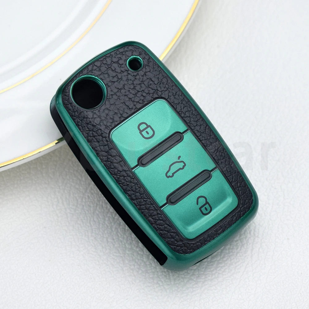 TPU Leather Remote Key Case Cover For VW Golf Polo Bora Beetle Tiguan for SEAT Leon Toledo Altea Ibiza for SKODA Fabia Superb