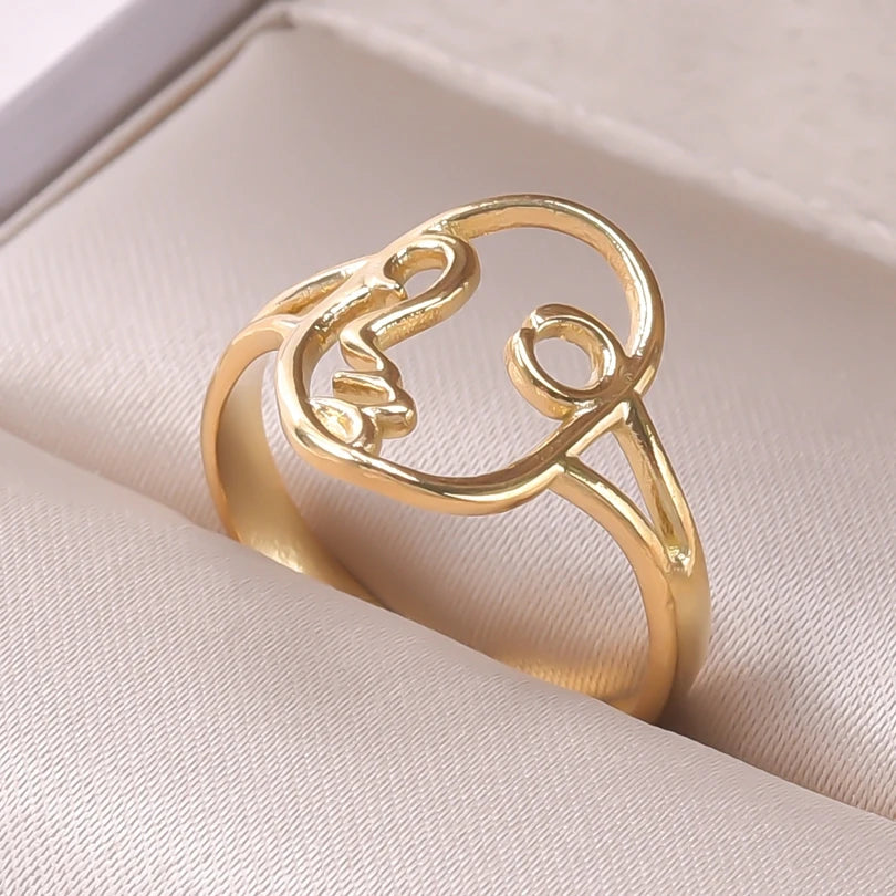6pcs/lot Wholesale Various Chunky Rings Real Gold Plated Love Abstract DIY Shell Star Sun Bat Shaped Rings Women Jewelry Gifts