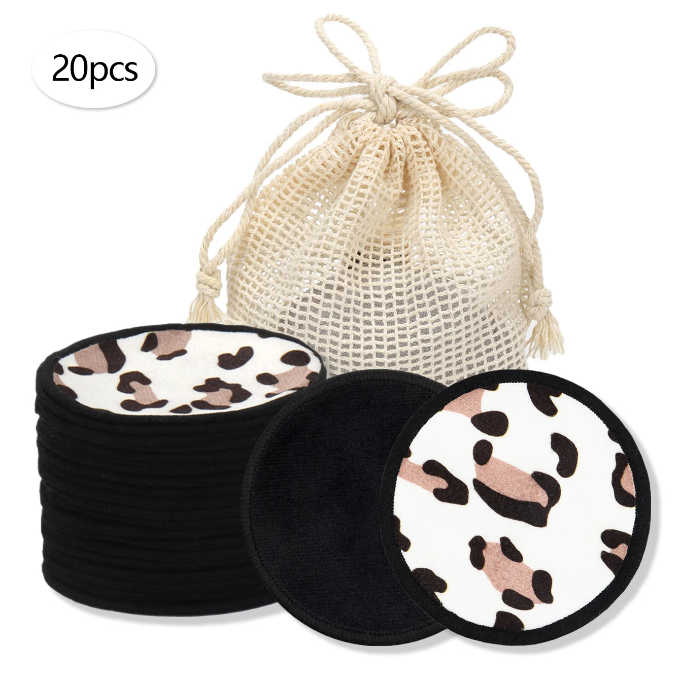 Double Round Makeup Remover Pads 20Pcs + Cleaning Mesh Bag, Machine Washable, Reusable, Suitable for All Skin Types