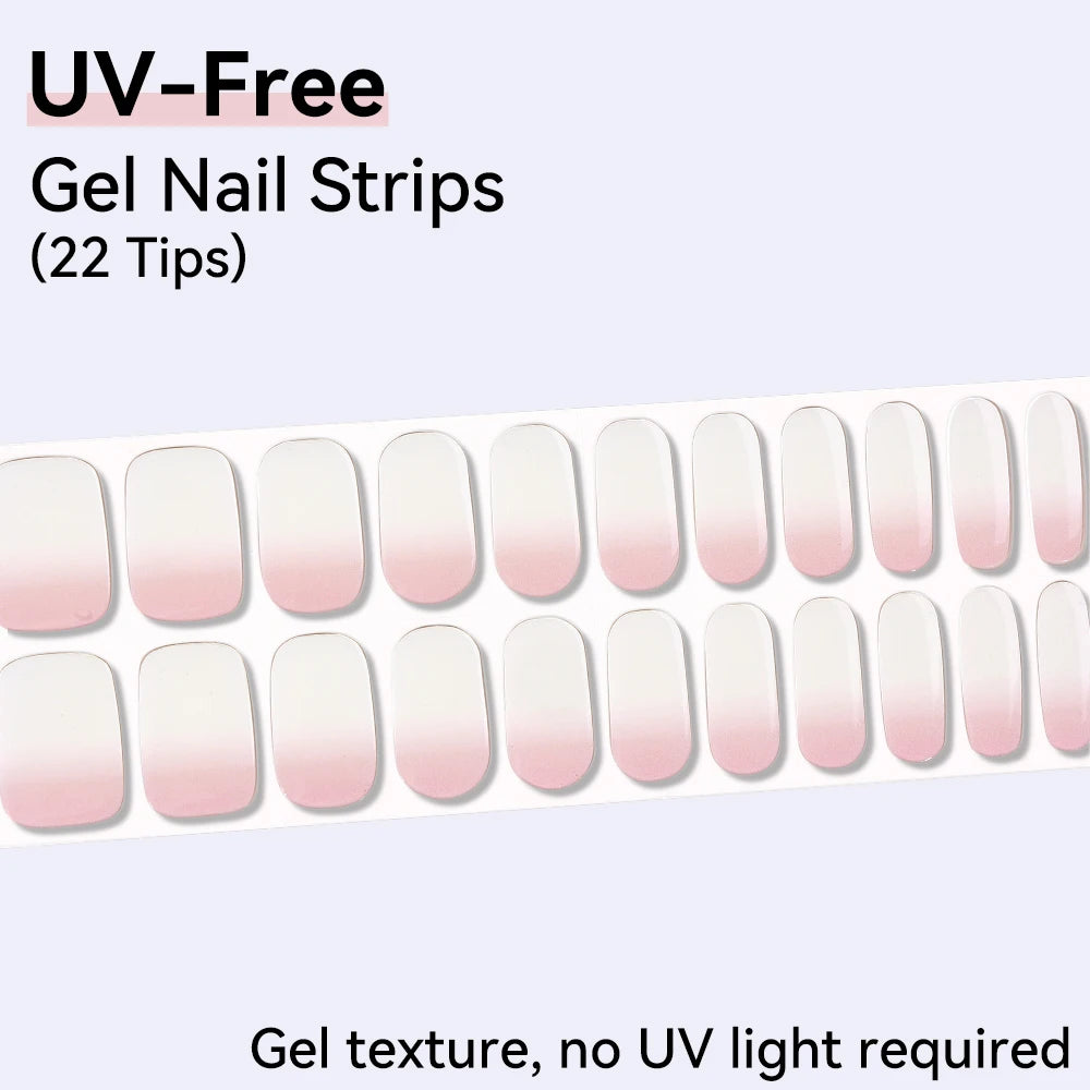 UV FREE Fully Cured Gel Nail Strips 16/22 Tips Self Adhesive Gel Nail Stickers DIY Nail Art Manicure DON'T NEED UV LAMP