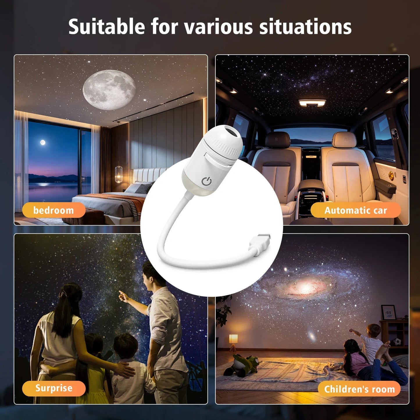 2-in-1 Galaxy Star Projector Light Home Background Atmosphere Light Bedroom Car Decoration Moon Night Light Festival Gifts