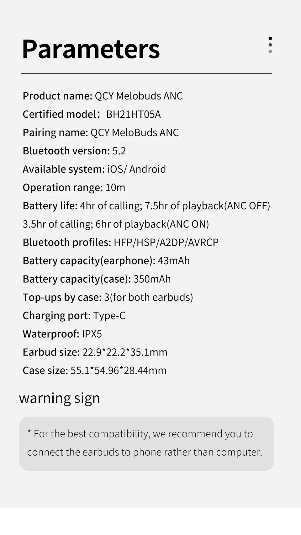 QCY HT05 Melobuds ANC Wireless Earbuds 40dB Multi-Mode ANC 6 Mics AI-Enhanced Calls Bluetooth 5.2 Earphones Transparency 30H