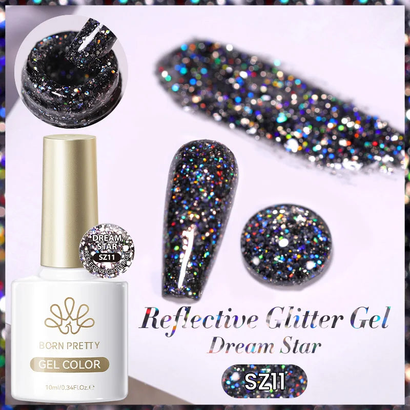 BORN PRETTY 10ml Sliver Reflective Gel Polish Sparking Glitter Semi Permanent Varnish Nail Art Soak Off Gel Varnish Manicure