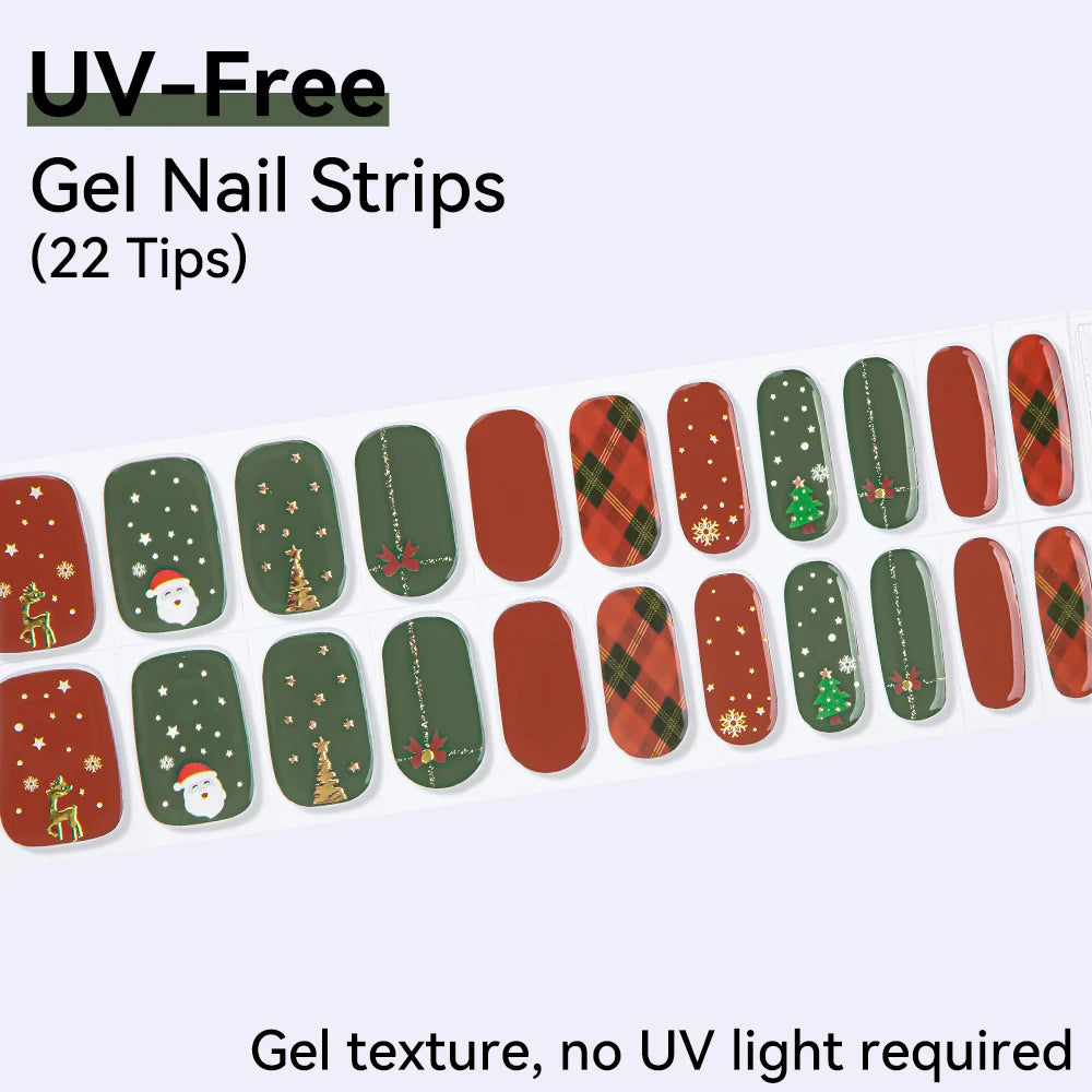 UV FREE Fully Cured Gel Nail Strips 16/22 Tips Self Adhesive Gel Nail Stickers DIY Nail Art Manicure DON'T NEED UV LAMP