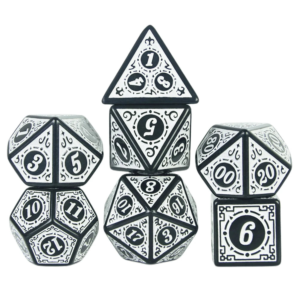 DNDGame Polyhedral Dice Set with Textures Pattern 7pcs of D4 D6 D8 D10 D% D12 D20 for RPG Board Game Accessories