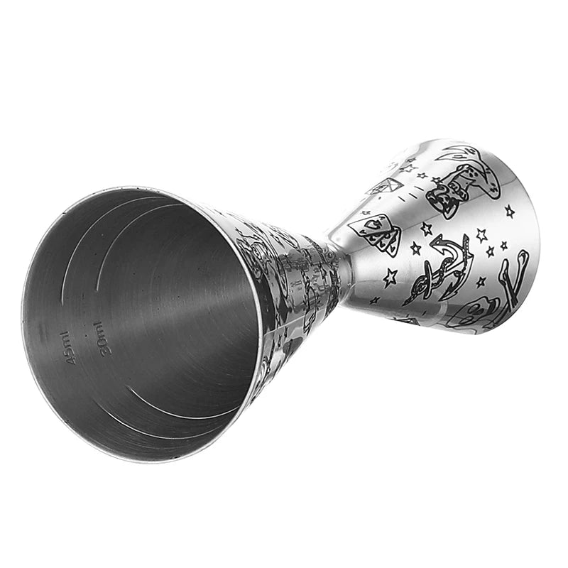 Integrated-Style Jigger Double Cocktail Jigger Bar Measure with Etched Pattern Bar Tools