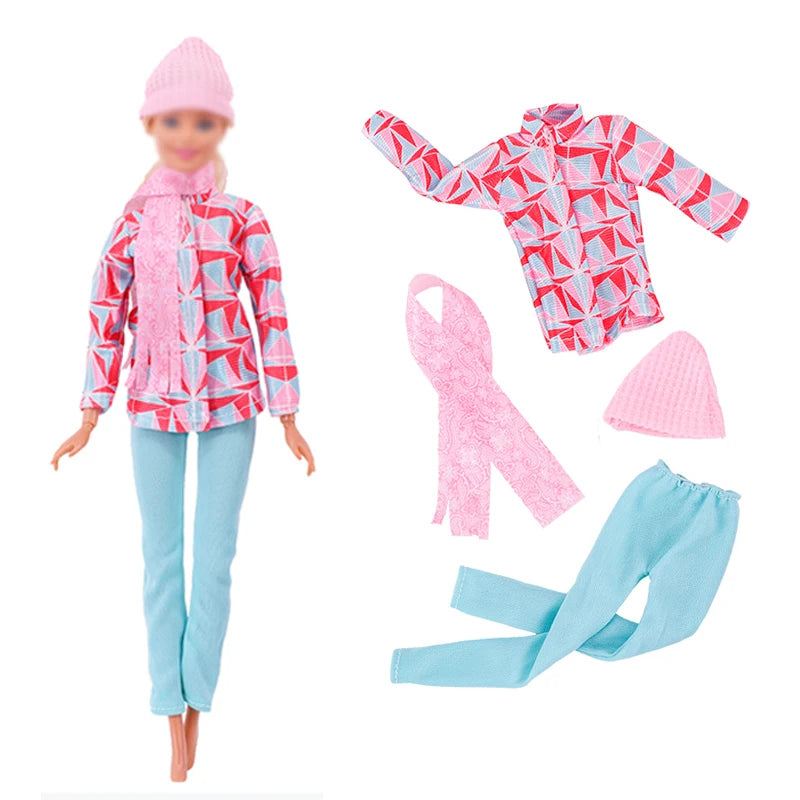 Skiing Accessories for Girl and Ken Doll Family Doll Clothing Casual Winter with Scarf Wool Hat Accessories for 11.5 Inches