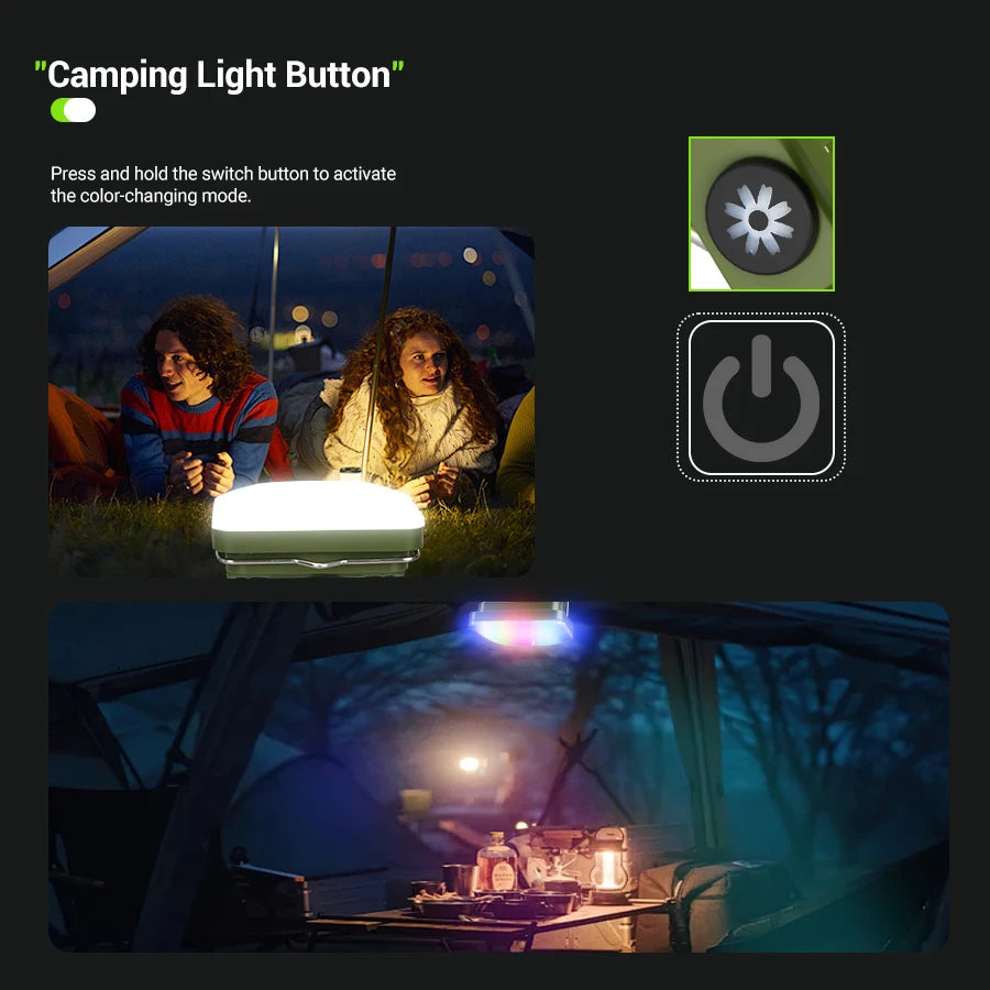 Rechargeable Camping Lamp w/ Hook-7 Light Modes, Outdoor Waterproof, Portable Lantern for Backpacking,Tent Lighting Hiking Trips