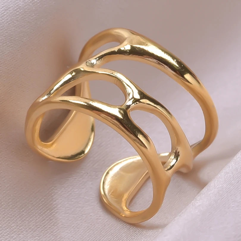 6pcs/lot Wholesale Various Chunky Rings Real Gold Plated Love Abstract DIY Shell Star Sun Bat Shaped Rings Women Jewelry Gifts