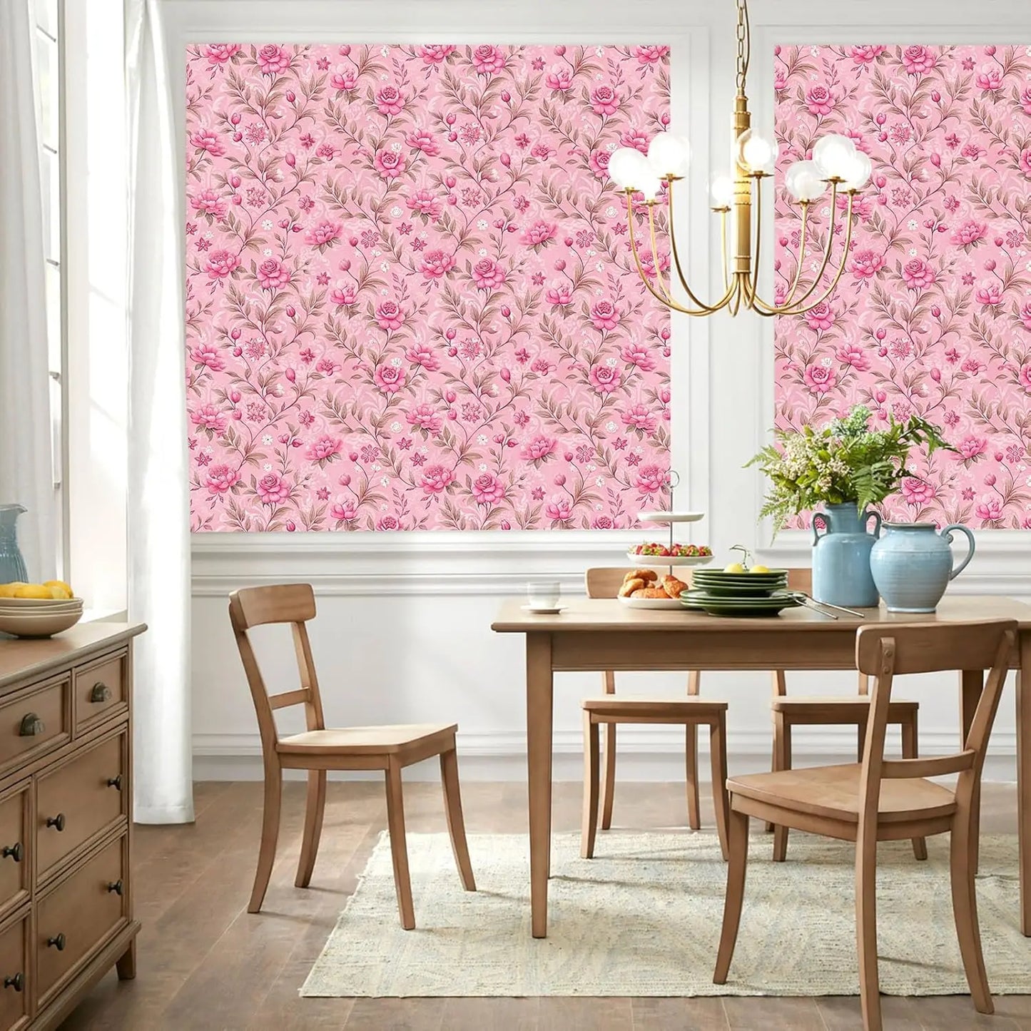 Pink Floral Peel and Stick Wallpaper Flower Contact Paper Removable Waterproof Wall Paper Vinyl Self Adhesive Wallpaper