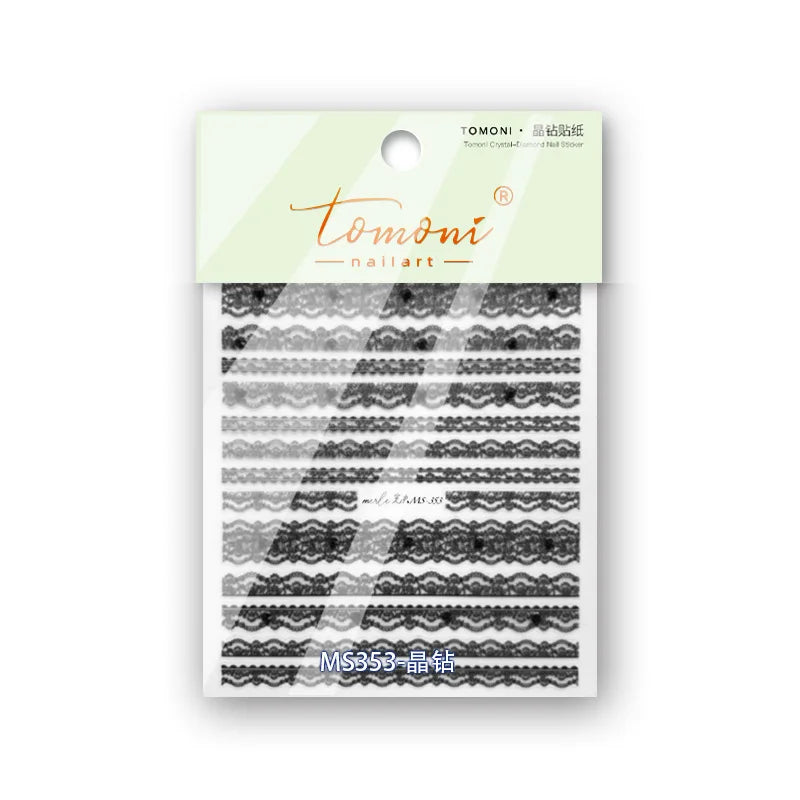 5D Relief Finely Crafted White Black Pink Lattice Lace Stripe Love Bow Adhesive Nail Art Stickers Decals Manicure Beauty Charms