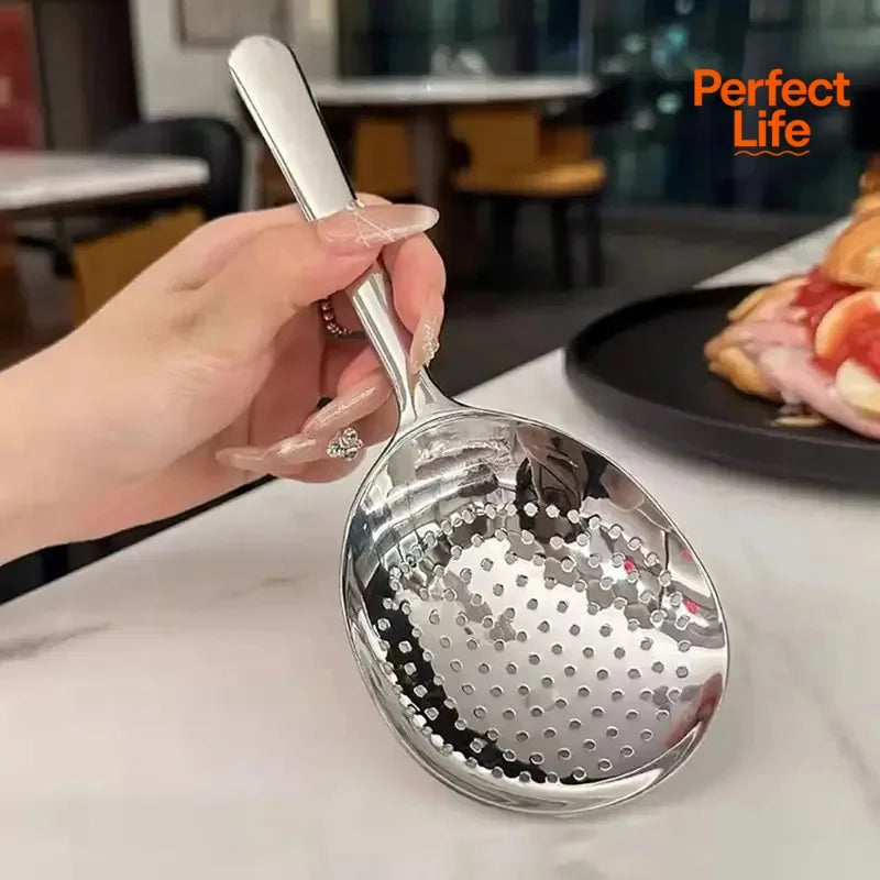 1Pc Stainless Steel Ladles For Serving Soup Rice Serving Spoon Drain Hole Heat Insulated Handle Kitchen Utensils For Daily Use