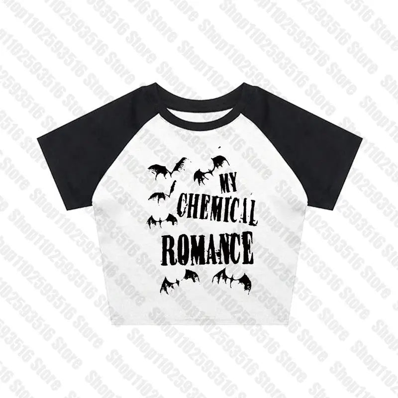 Y2k Crop Top Summer Gothic Slim Vintage Graphic Baby Tee emo Cute Punk Hip Hop Women Crop top Short Sleeve bat letter Streetwear