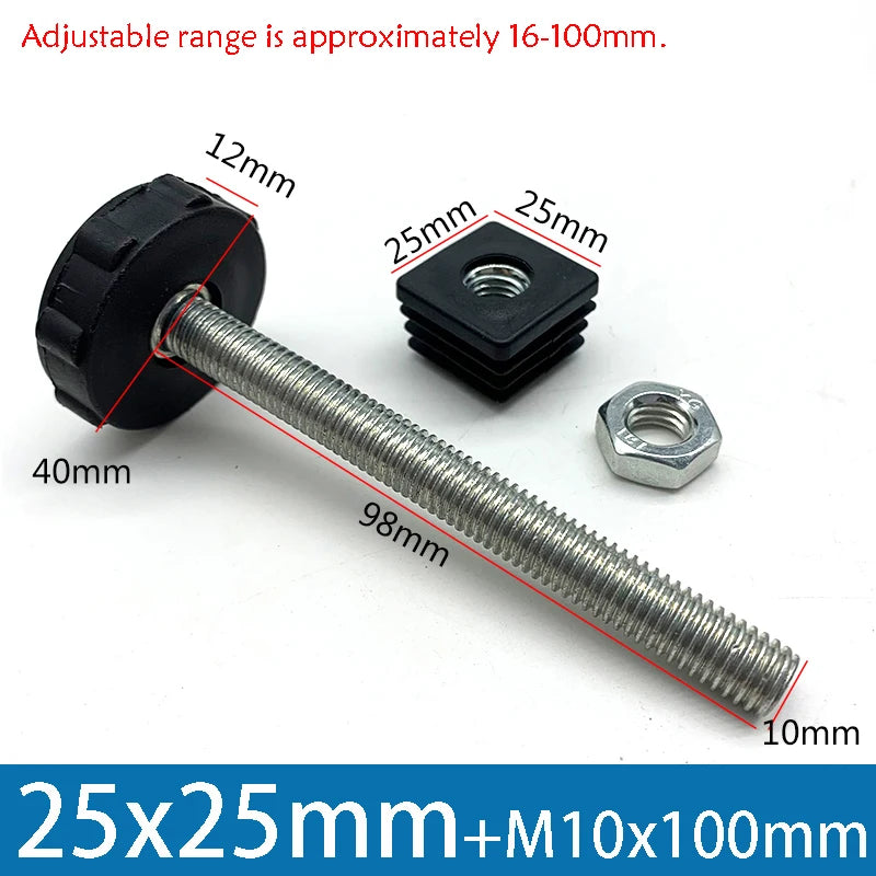 1-10Pcs Table Leg Plug With Nut and Adjustable Feet M8/M0x50/100mm Black Square/Round Furniture Rack Height Adjustable Foot Cup