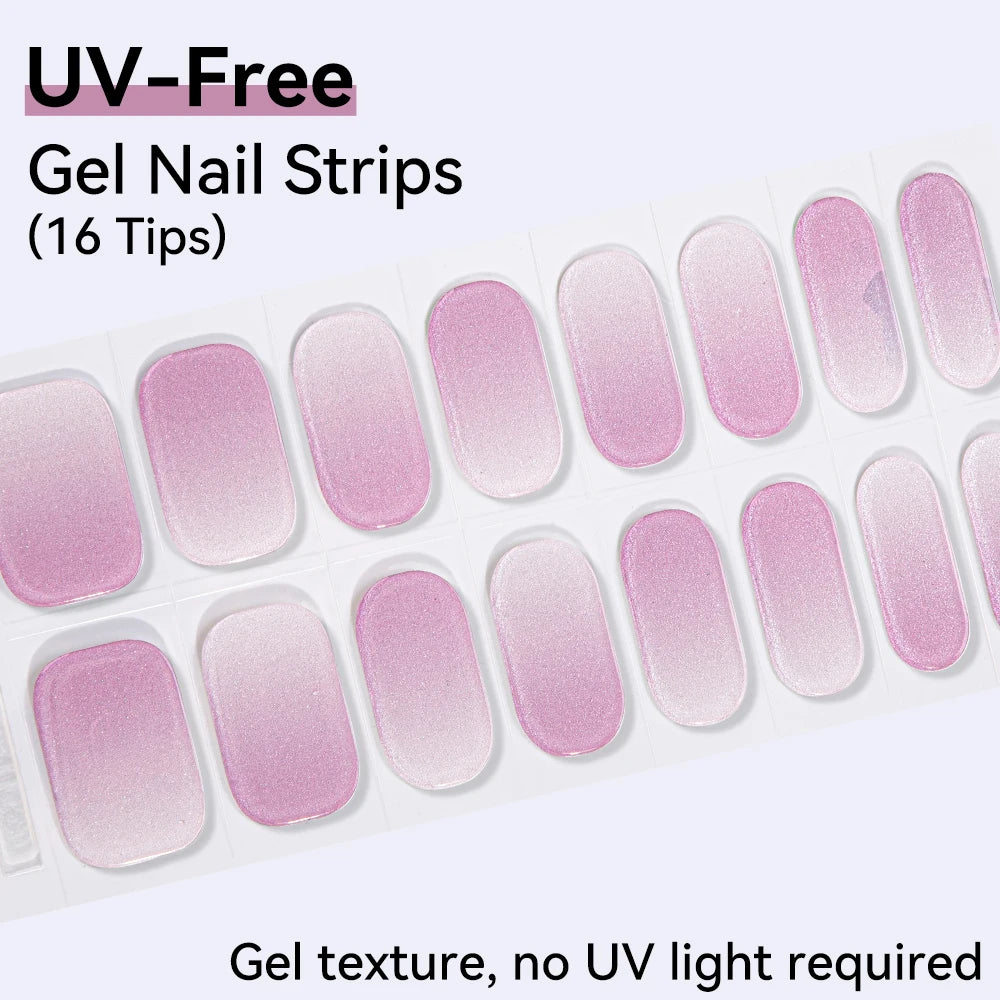UV FREE Fully Cured Gel Nail Strips 16/22 Tips Self Adhesive Gel Nail Stickers DIY Nail Art Manicure DON'T NEED UV LAMP