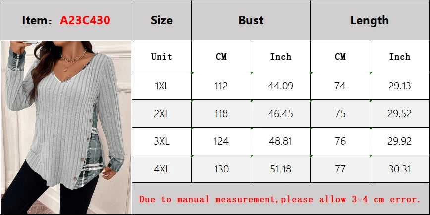 Clearance Plus Size Women's Sweater Winter Large Size Color Block V-Neck Pullover Warm Big Size Female Clothing Strip Splice Top