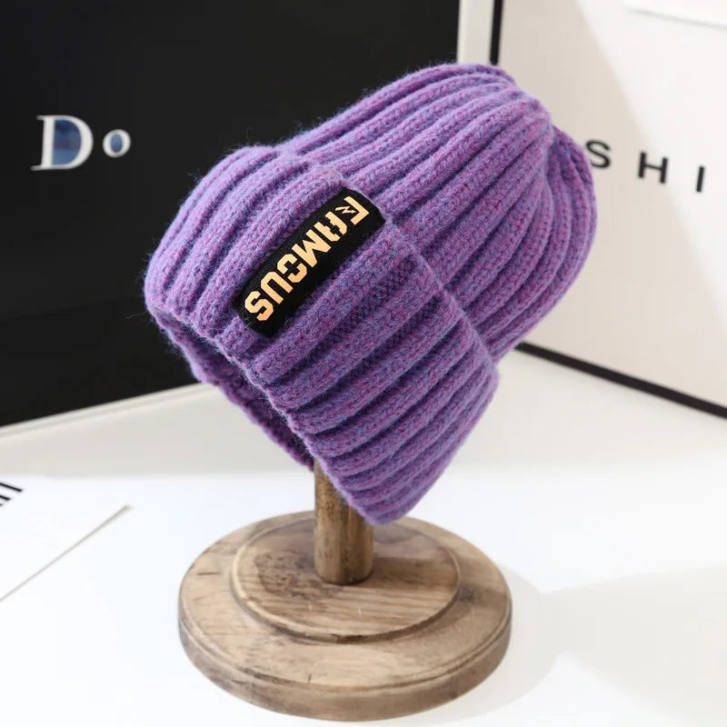 Winter hat, men's and women's versatile fashion long label woolen hat, warm ear protection, toe cover, knitted hat