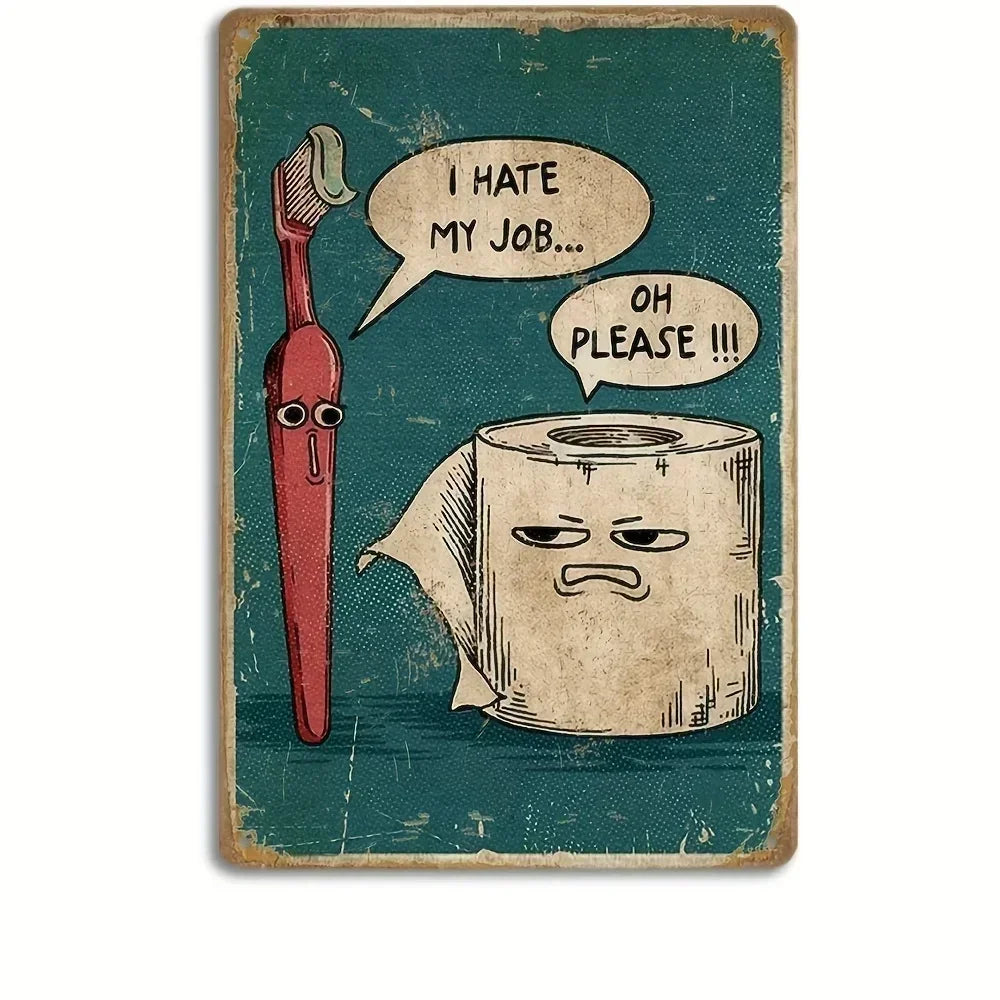 Bar tin painting，Alluring Funny Tin Sign - Retro - Style Toothbrush & Toilet Paper Tin Sign,Designed for Inviting Bathroom