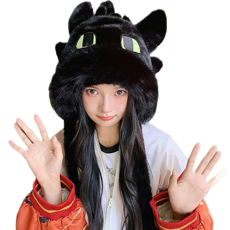 Anime Toothless Creative Hats Winter Warm Plush Hat Comfort Ear Protection Fashion Cute Accessories Cosplay Birthday Gift