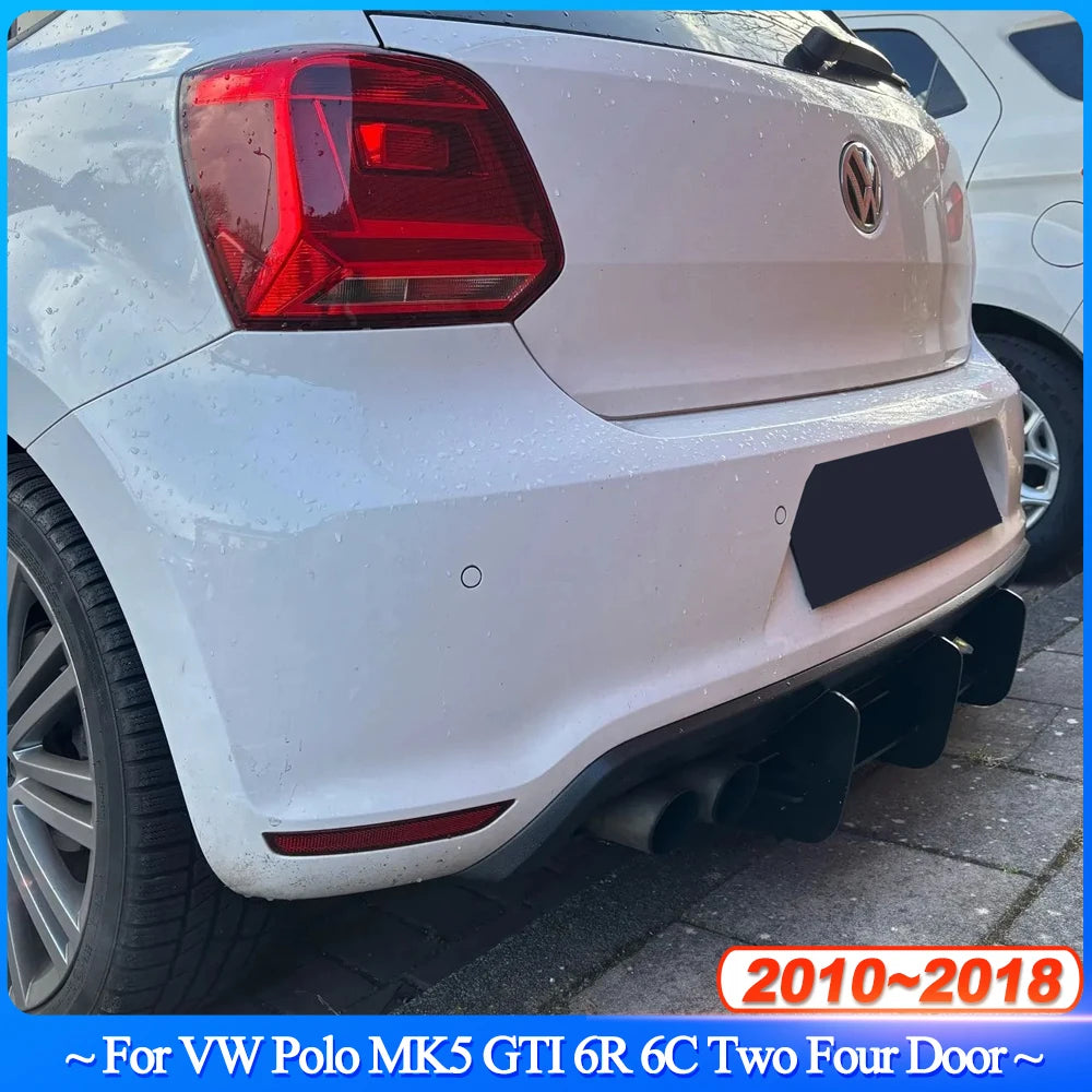 For VW Polo MK5 GTI 6R 6C Two Four Door Facelift 2010-2018 3 Fins Rear Bumper Diffuser Spoiler Splitter BodyKit ABS Black Tuning