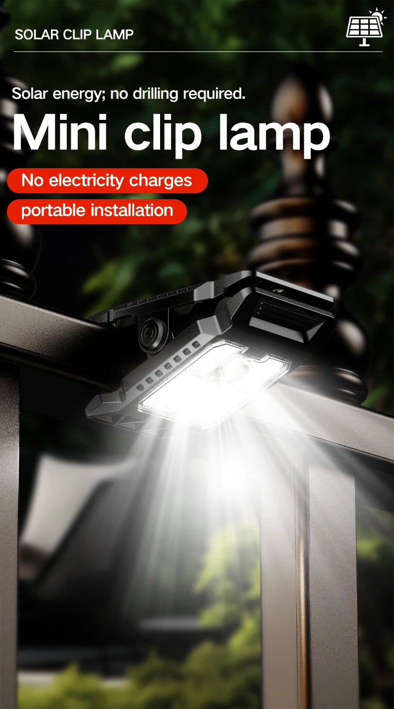 Outdoor Solar Light Clamp On Motion Sensor Lights Waterproof Work Light 3 Light Modes Camping Lamp Fence Walls Garage Led Lamps