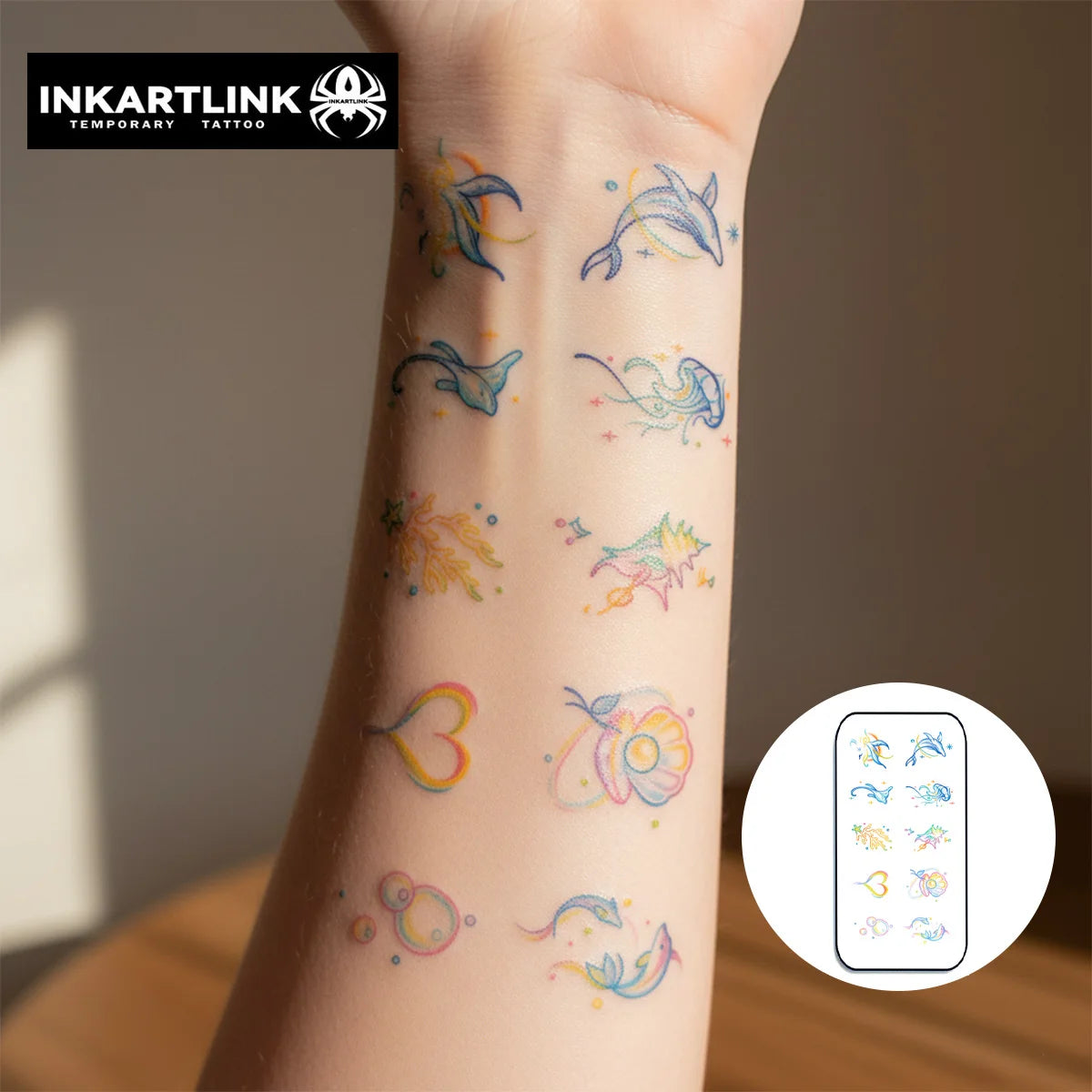 INKARTLINK Temporary Tattoo Stickers Waterproof Color Printing Art Hand drawn Whale Painting Temporary Tattoo Party Supplies DIY