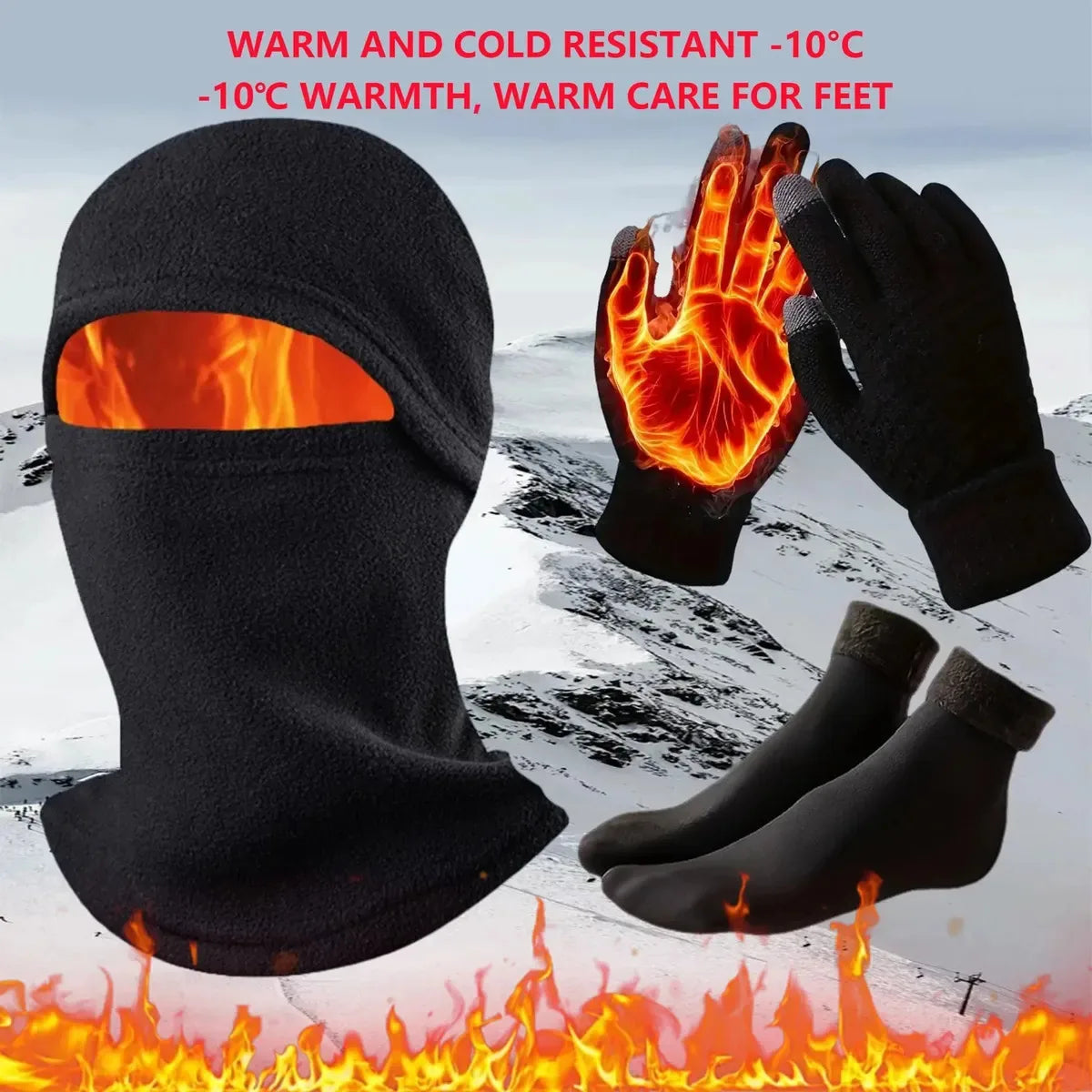 3pcs Winter Essentials Set,gloves + Socks +  Balaclava