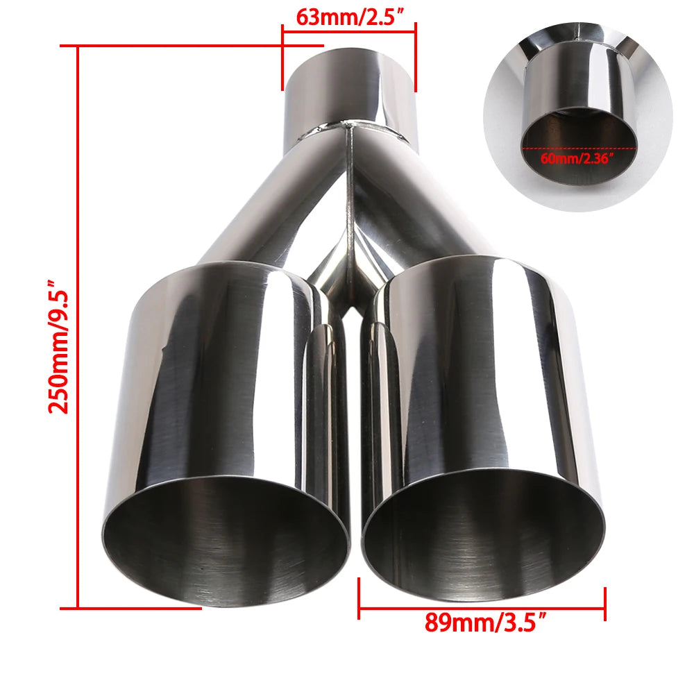 Car Stainless Steel Muffler Tip Y Shape Double Exit Exhaust Pipe Mufflers Universal Fits Exhaust Pipes with a Diameter of 63mm