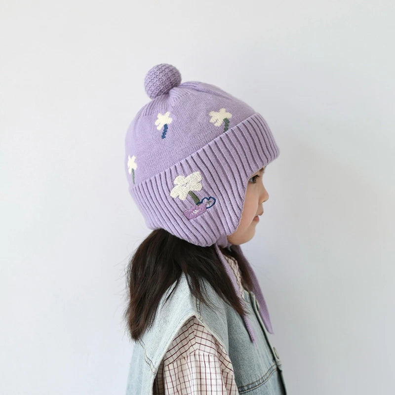 5 Colors Winter Girls Pink Hat Cute Ear Protection Cap Kids Warm Knitted Beanie Hats Outdoor Baby Headwear Accessories 2-8Y