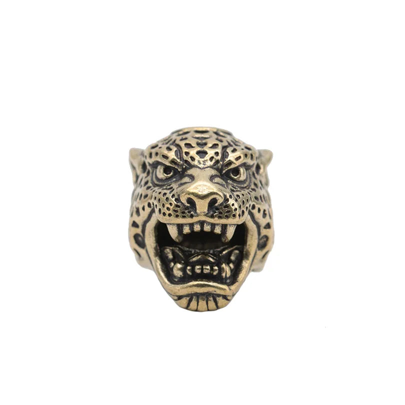 Leopard Head Sculpture Brass Knife Beads Outdoor EDC Umbrella Rope Pendants DIY Paracord Bracelets Accessories Lanyard Hangings