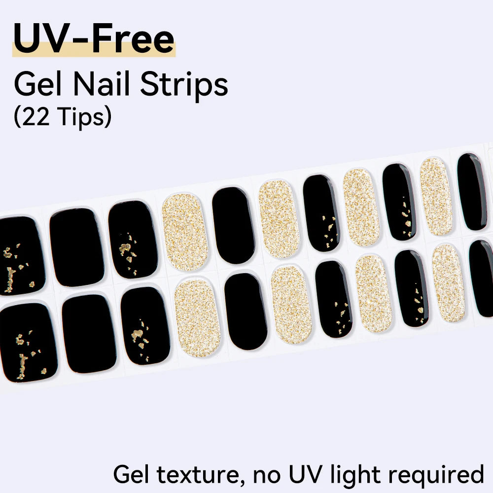 UV FREE Fully Cured Gel Nail Strips 16/22 Tips Self Adhesive Gel Nail Stickers DIY Nail Art Manicure DON'T NEED UV LAMP