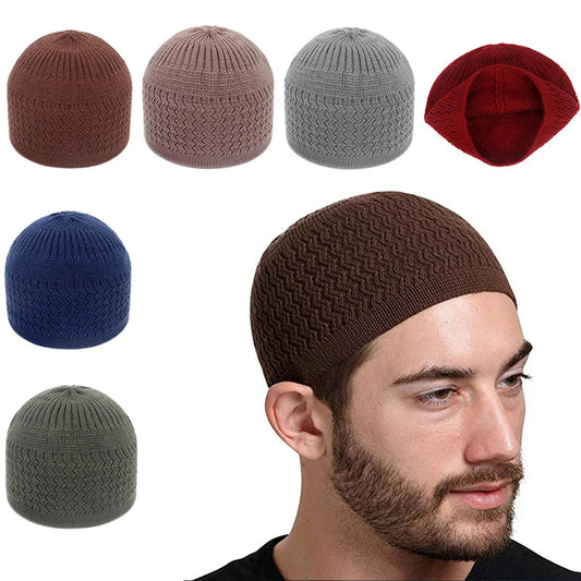 Warm Islamic Ramadan Jewish Kippah Homme Hat Men's Wrap Head Caps Spring Knitted Muslim Men Prayer Hats Unisex Beanies Cap