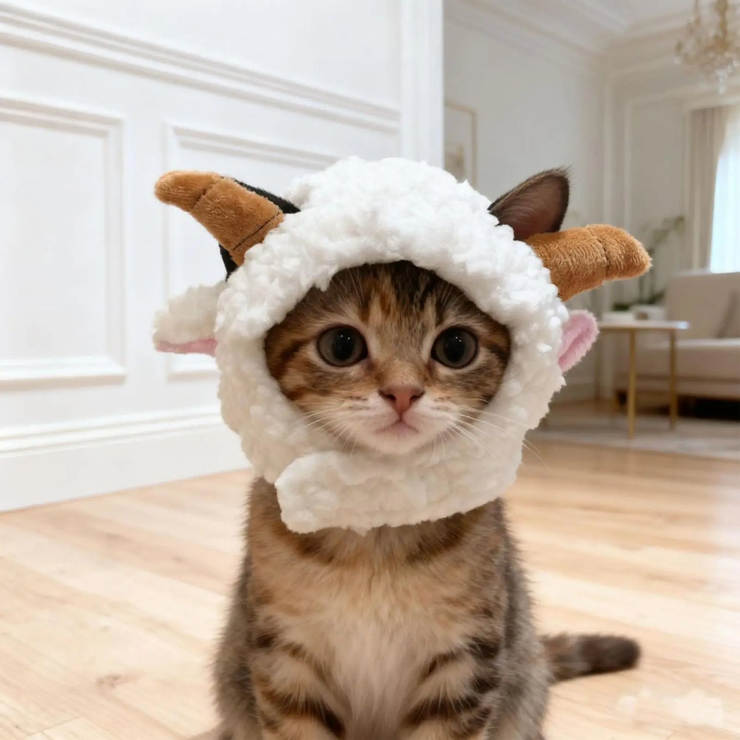 Cute sheep Hooded Pet Cat Dog Accessories Cosplay Cat Hat Winter Lovely New Year Puppy Headgear Soft Velvet Pets Supplies