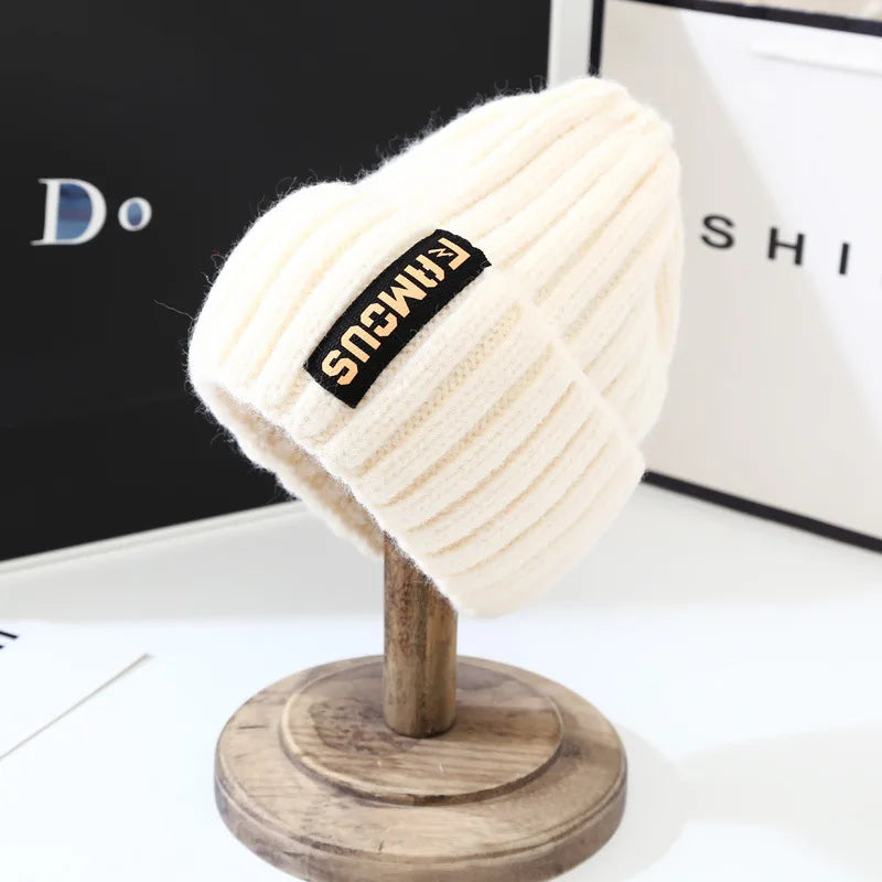 Winter hat, men's and women's versatile fashion long label woolen hat, warm ear protection, toe cover, knitted hat