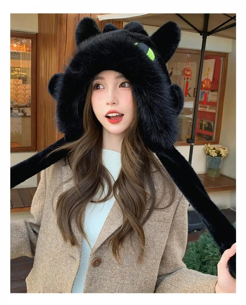 Anime Toothless Creative Hats Winter Warm Plush Hat Comfort Ear Protection Fashion Cute Accessories Cosplay Birthday Gift