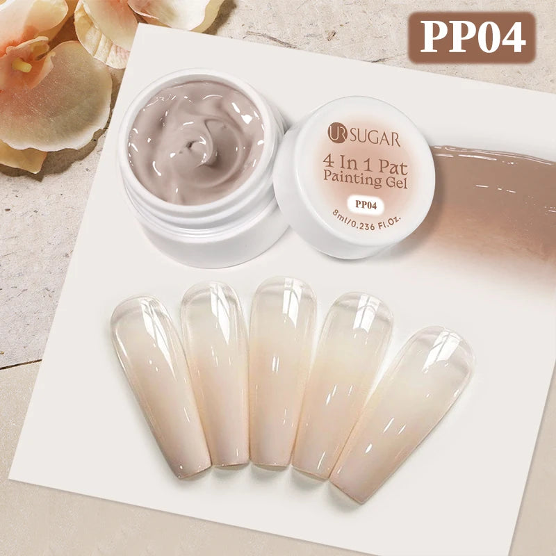 UR SUGAR 1/2Pcs White Pat Painting Gel Nail Polish 4 In 1 Gradient French Cover Edge Lines Nail Stamping Pattern Nail Diy Pattin