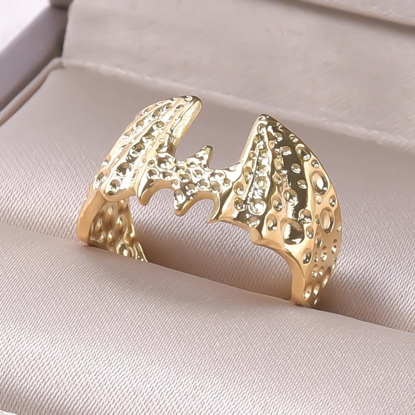 6pcs/lot Wholesale Various Chunky Rings Real Gold Plated Love Abstract DIY Shell Star Sun Bat Shaped Rings Women Jewelry Gifts