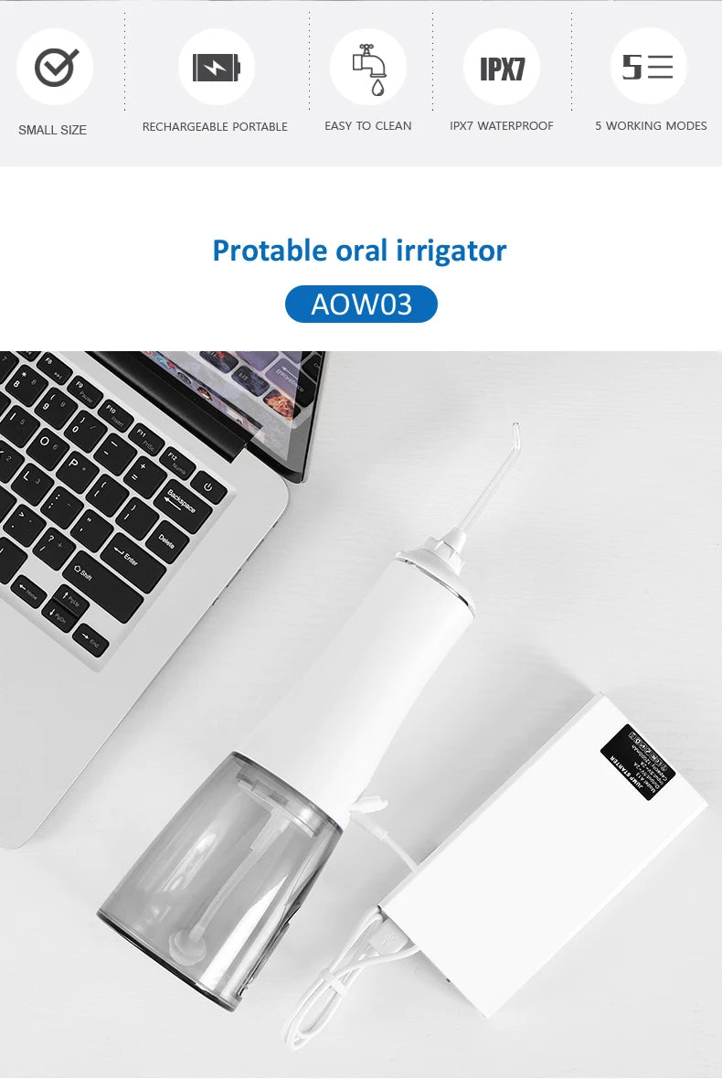 Oral Irrigator Fairywill Water Flosser 5 Modes Portable Dental Water Jet 350ML Water Tank Teeth Cleaner USB Charge Waterproof