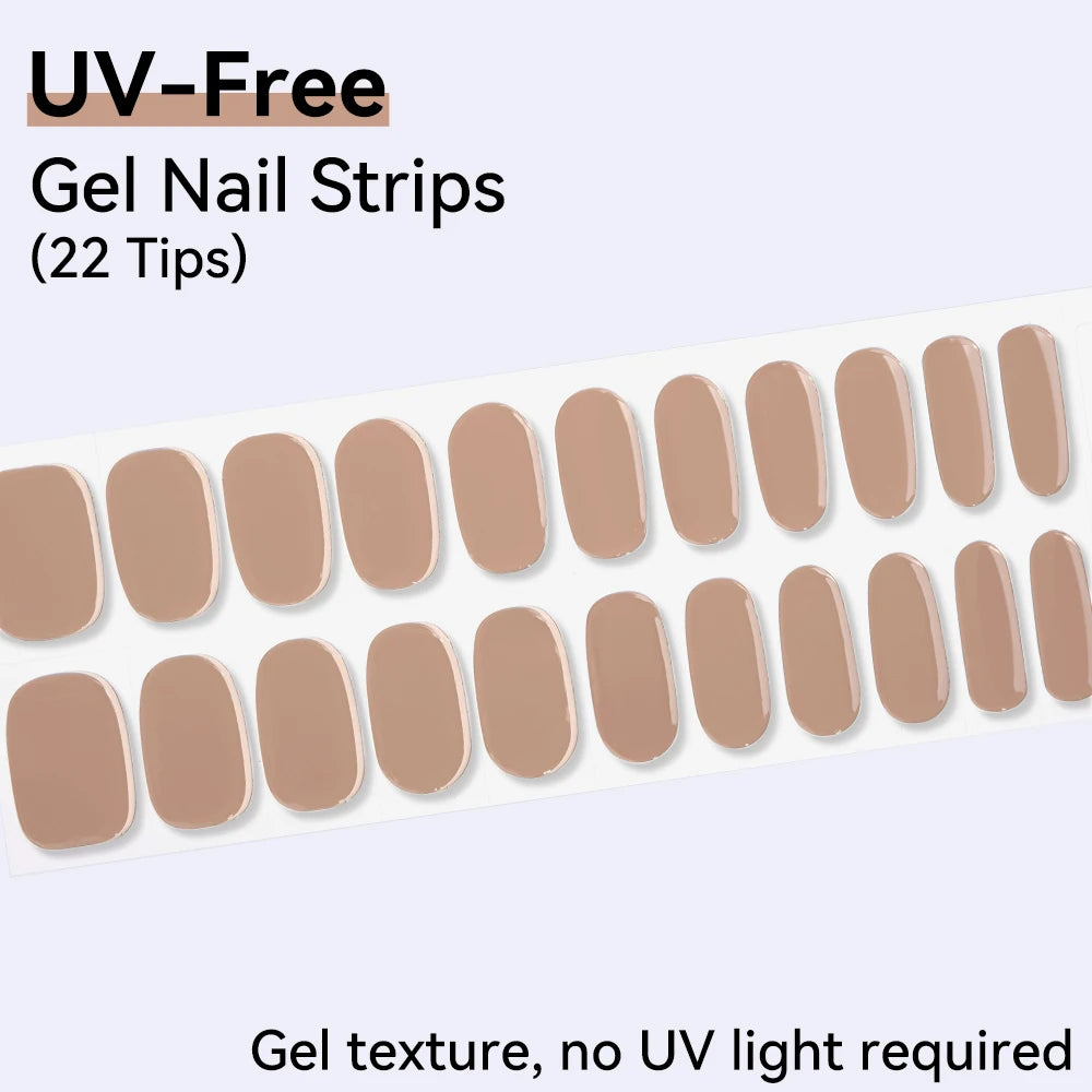 UV FREE Fully Cured Gel Nail Strips 16/22 Tips Self Adhesive Gel Nail Stickers DIY Nail Art Manicure DON'T NEED UV LAMP