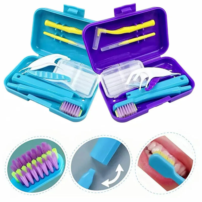 Dental Cleaning Care Kits Orthodontic Oral Care Foldable Brush Interdental Brush Ortho Wax Portable Travel Case Clean Hygiene